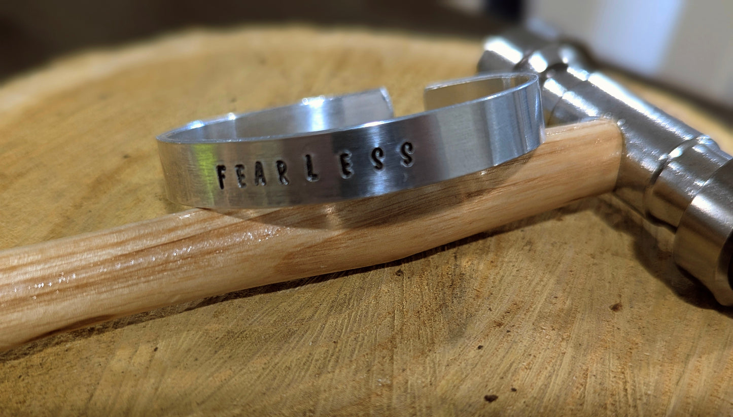 Fearless - hand stamped and textured cuff bracelet