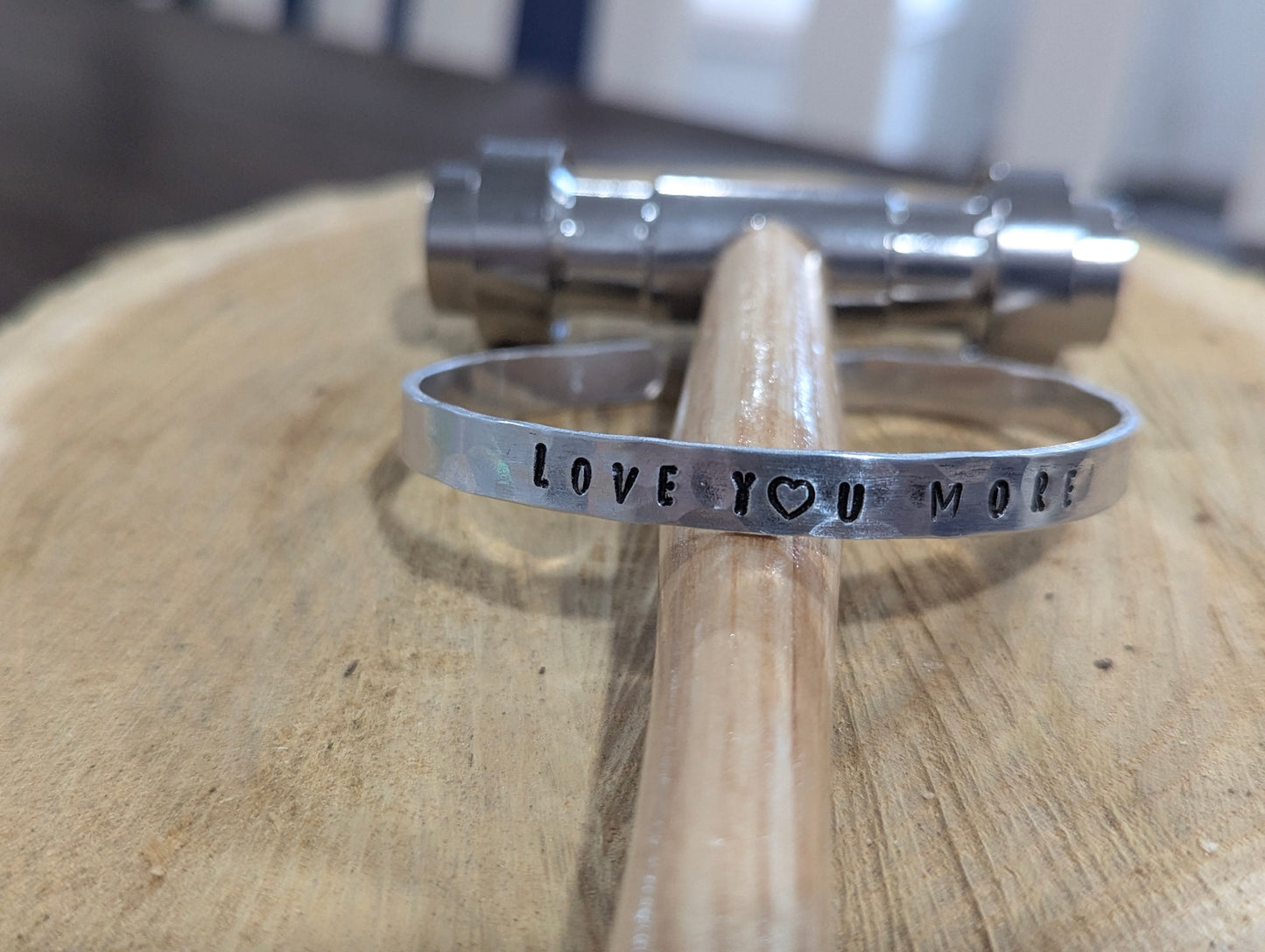 Love You More - hand hammered and hand stamped cuff bracelet