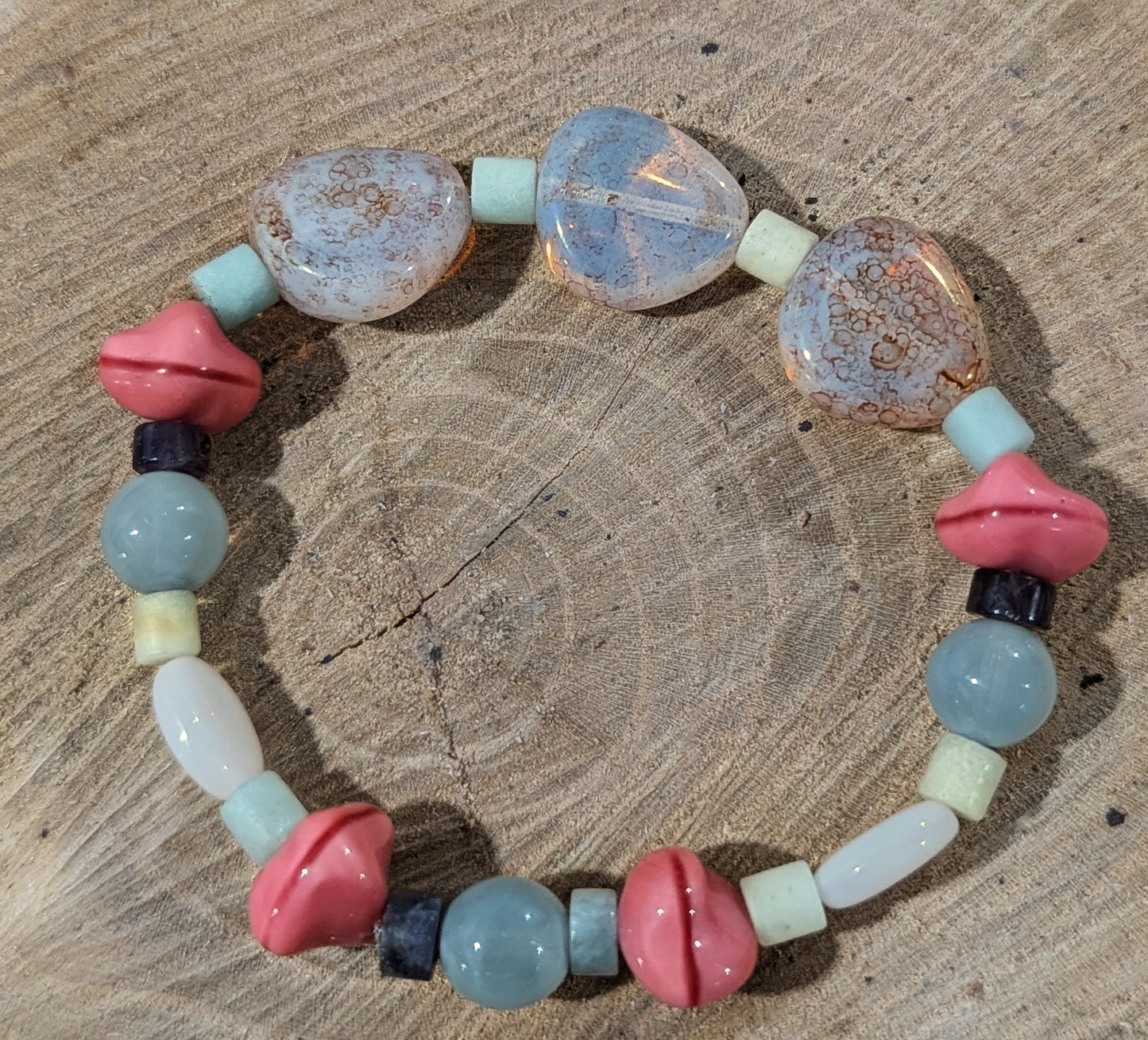 Pretty In Pink -  stone and glass beaded bracelet