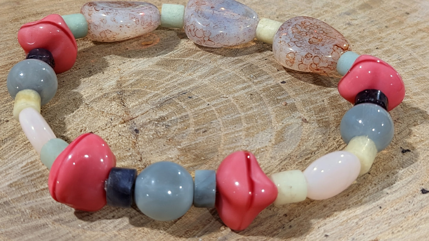 Pretty In Pink -  stone and glass beaded bracelet