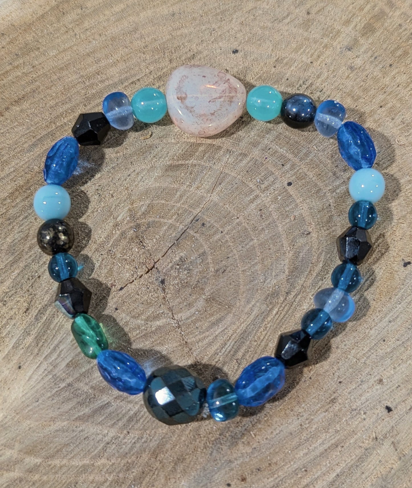 Blue wave -  stretchy glass beaded bracelet