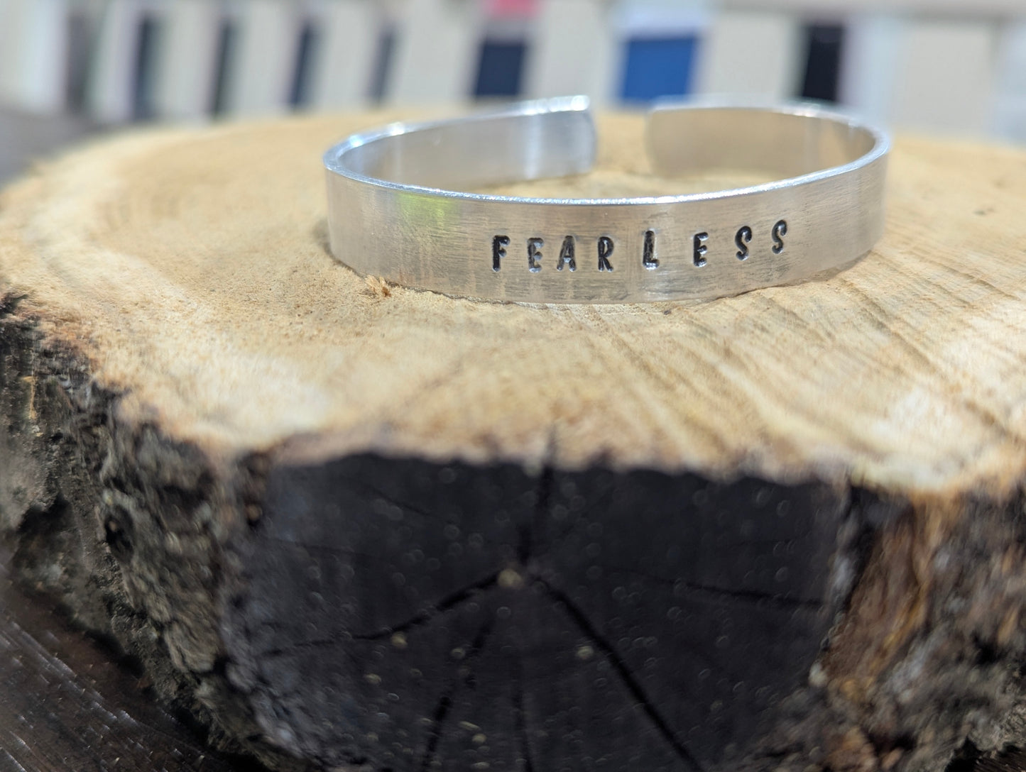 Fearless - hand stamped and textured cuff bracelet