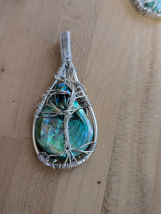 Wire wrapped Tree of Life inspired abalone shell pendant