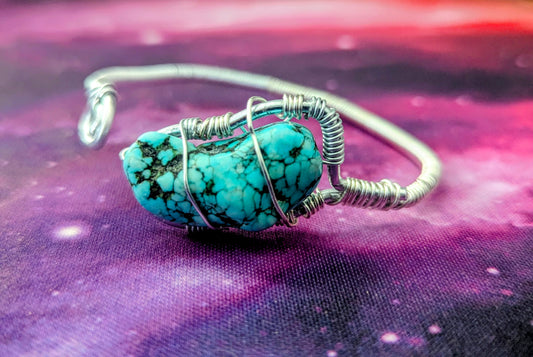 Turquoise cuff bracelet - wire wrapped cuff bracelet
